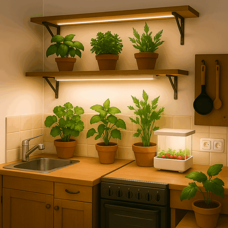 SNSで話題沸騰中：植物育成用白色LEDで作る映えるキッチンガーデン