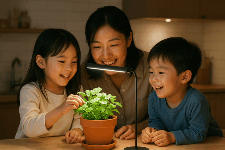 子どもと一緒に始める：植物育成用白色LEDで光不足知らずの室内野菜栽培