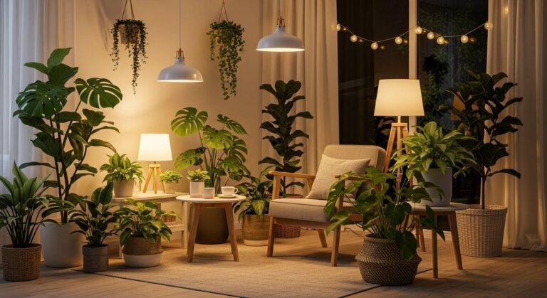 自宅でカフェ級の癒し空間を作る！観葉植物×照明テクニック