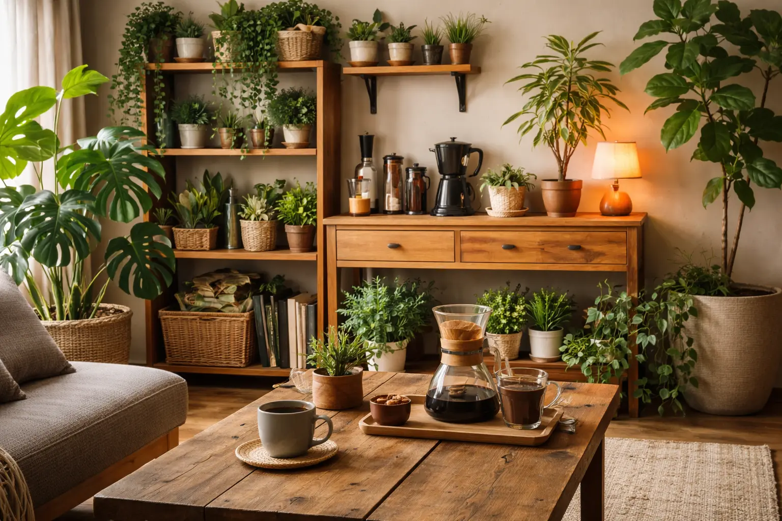 観葉植物とコーヒーで彩る癒しの空間づくり|初心者でもできるカフェ風インテリアのコツ | LEDECO(レデコ)ブログ