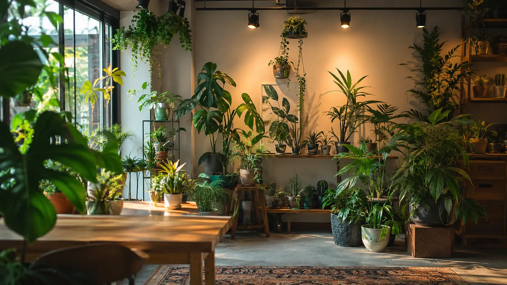 園芸店×Caféの癒し体験！植物育成用白色LEDスポットライトで作る観葉植物にあふれた快適空間