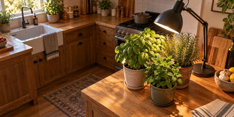 日当たりの悪い室内でも育つ！白色植物育成LEDとE26スタンドを活用したキッチンハーブの栽培方法