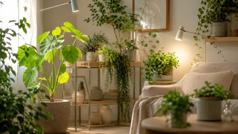 園芸店カフェの癒やし空間！植物育成用白色LEDライトで育てるおしゃれ観葉植物