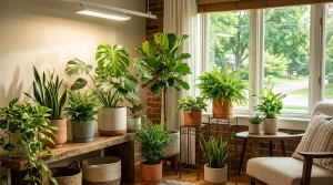 植物育成用白色LEDライトを活用した室内観葉植物の育て方とインテリアへの配置方法